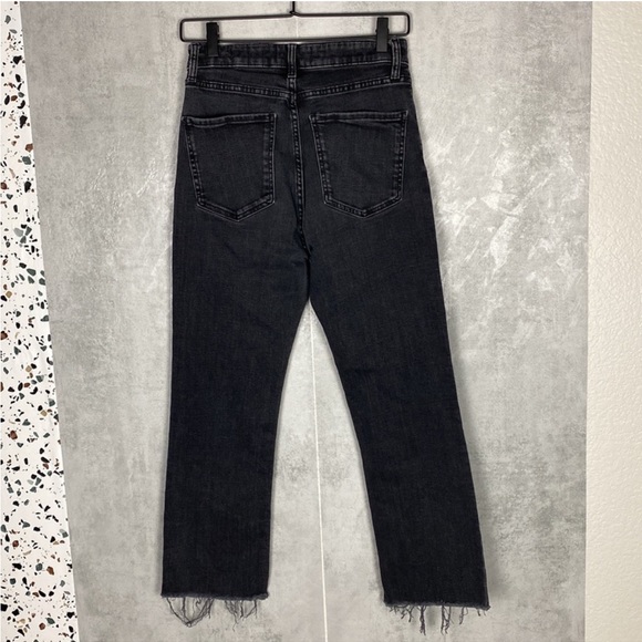 Zara black dark gray raw frayed hem cropped flare denim jeans - stretchy - Picture 3 of 9